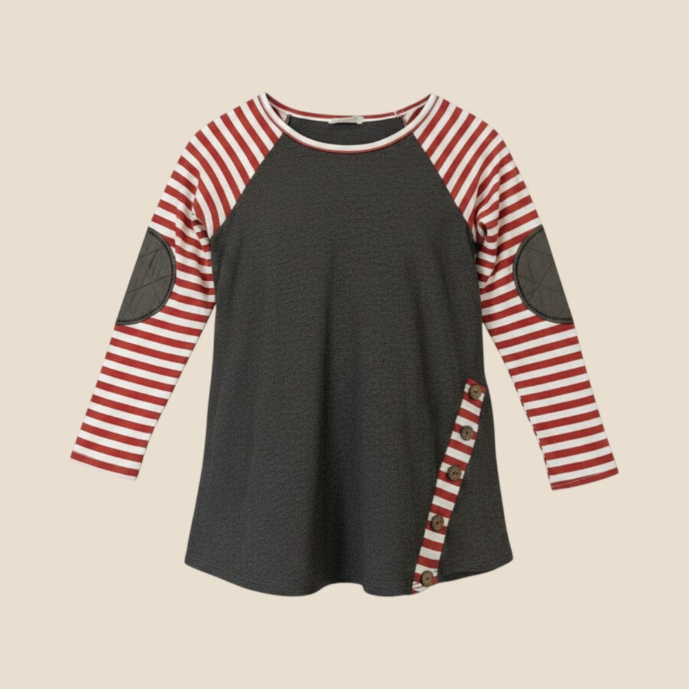 Twenty Second Raglan Tee XS Red White Striped Grey Heart Elbow Patch Nautical